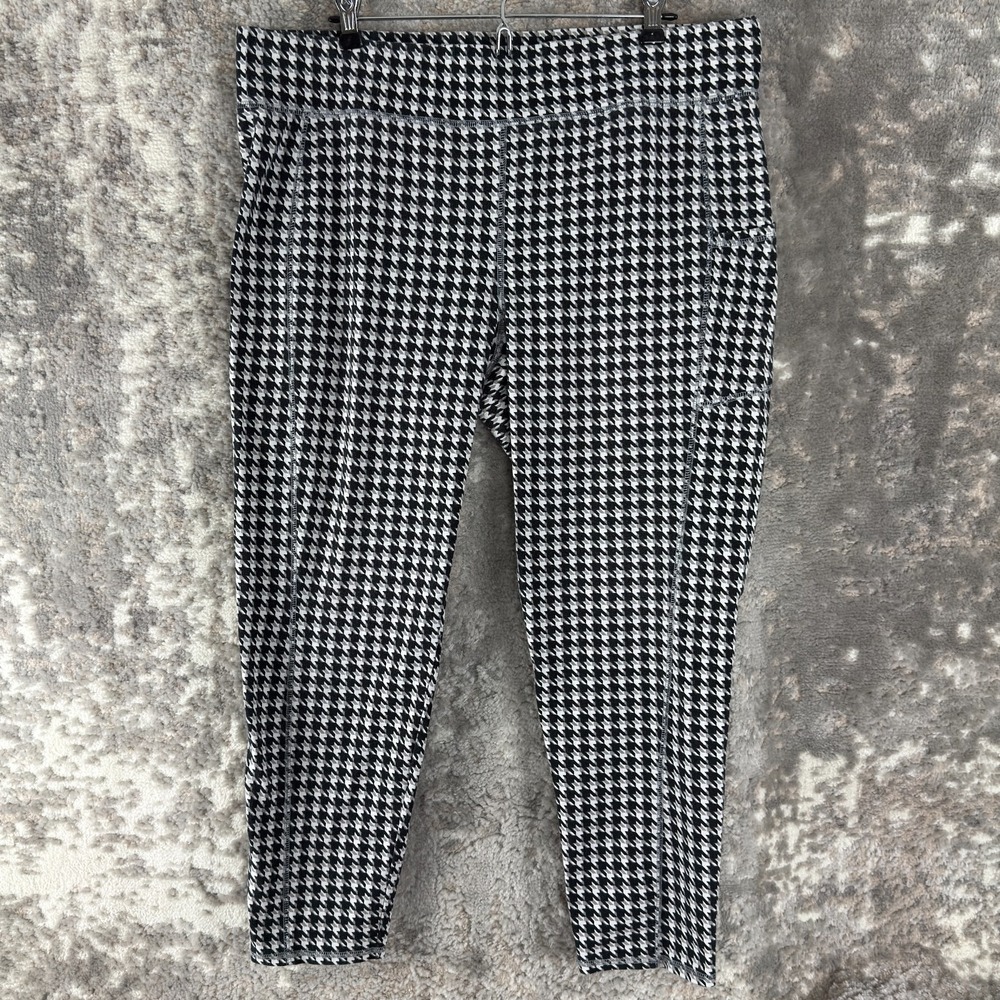 D&Co Petite Size PXL Active Houndstooth Ankle Casual Pants Black White Pull On